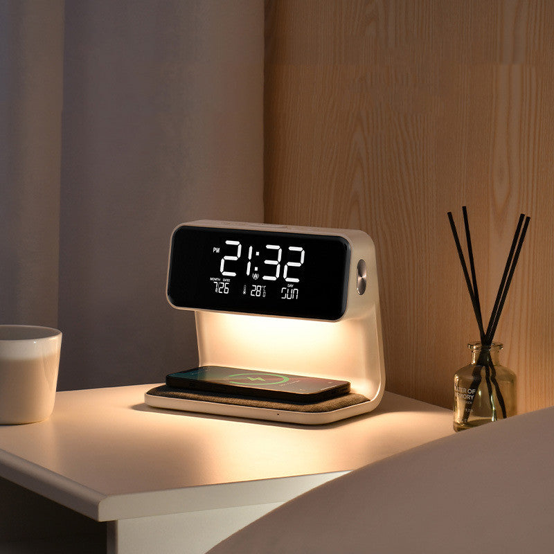 3-in-1 Bedside Lamp with Wireless Charging, LCD Alarm Clock and Phone Charger