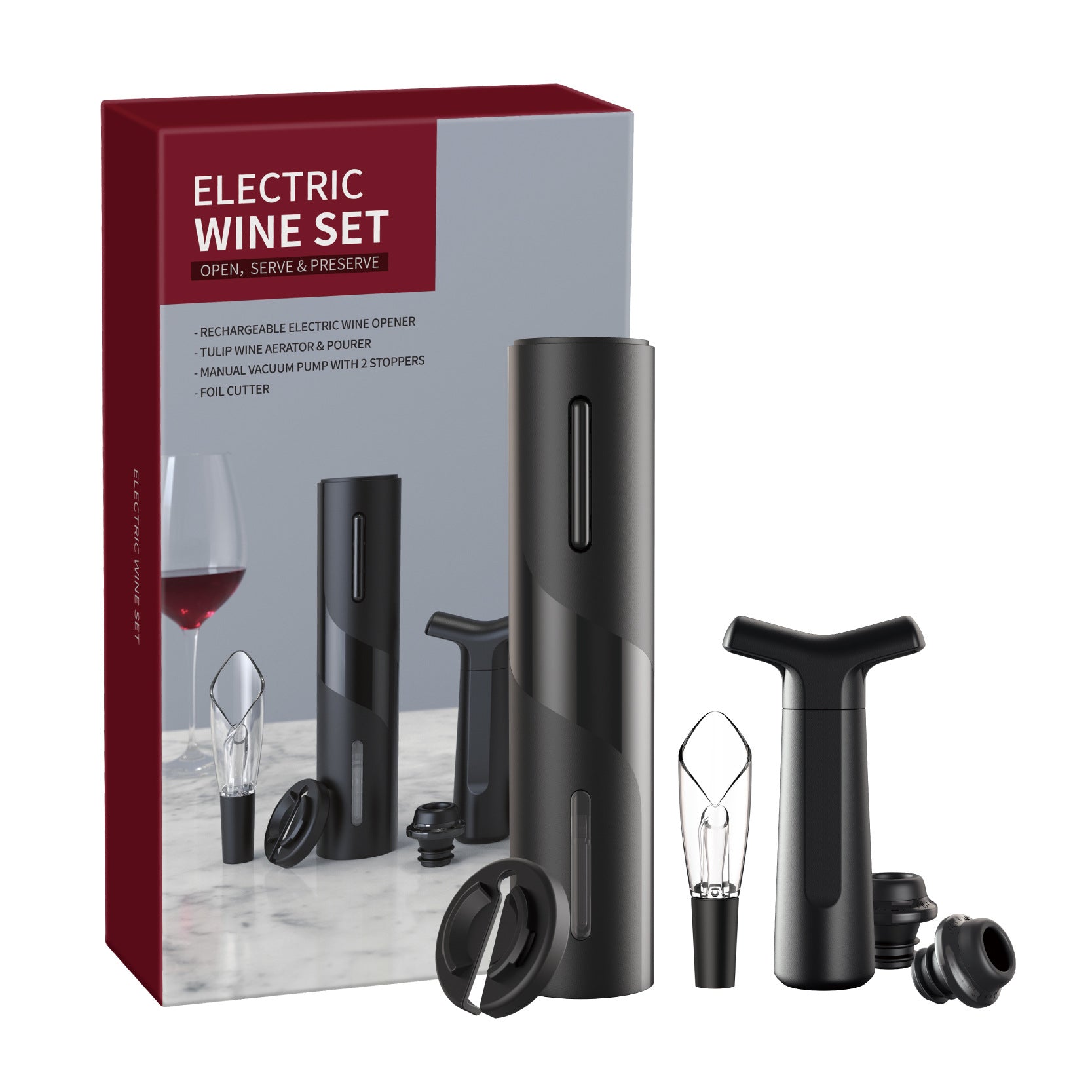 Electric Wine Opener Set with Foil Cutter for Kitchen and Dining