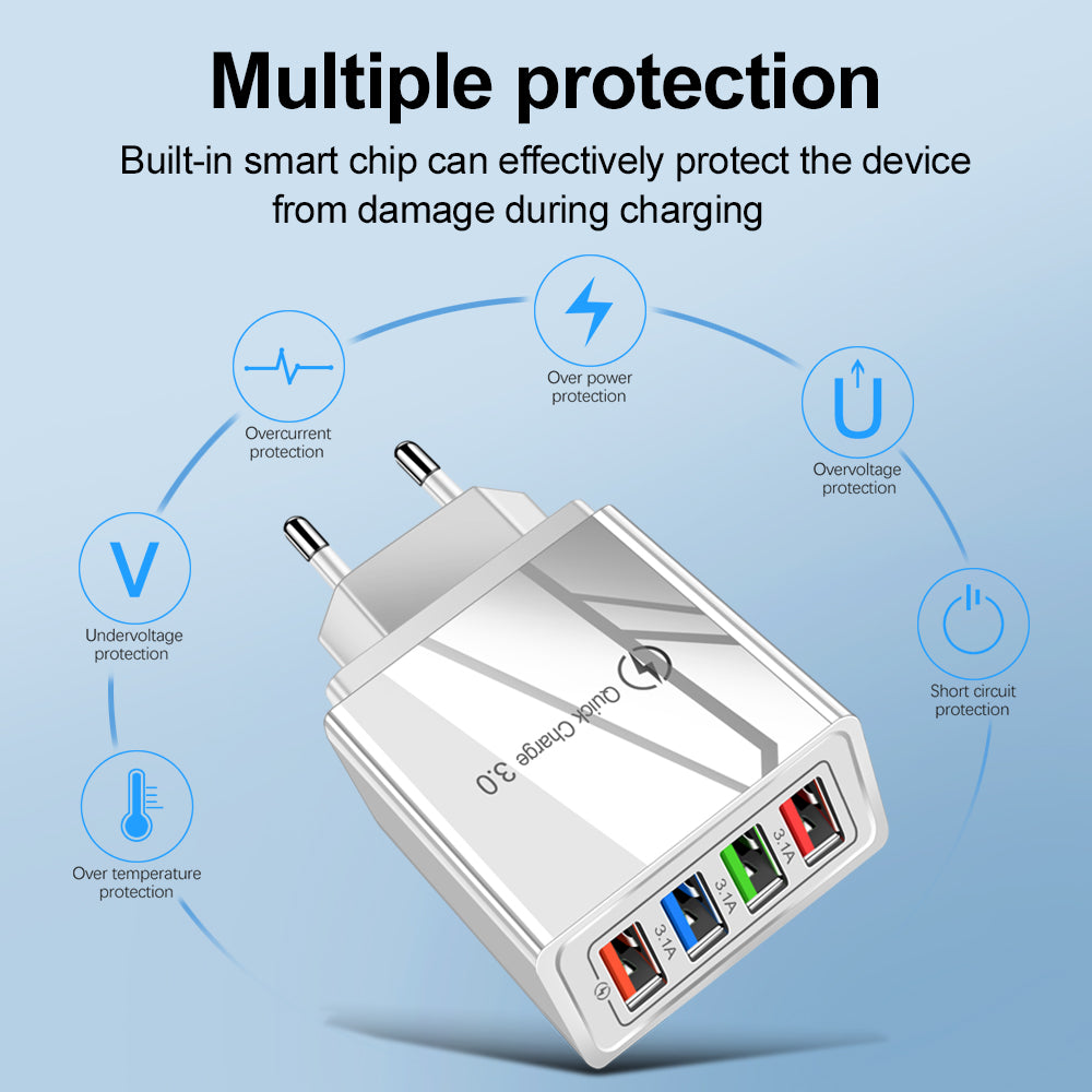 4-Port USB Quick Charger with Quick Charge 3.0