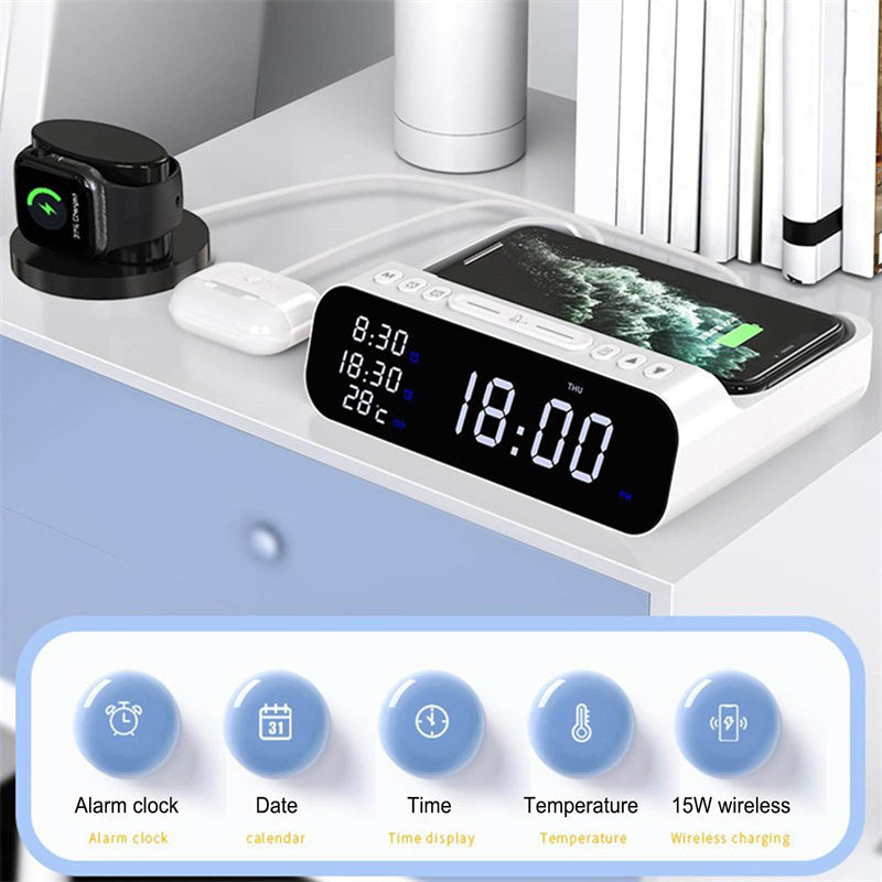 3-in-1 Wireless Charger with Temperature Tester, Alarm Clock and Fast Charging