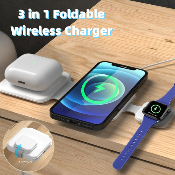 Magnetic Foldable 3-in-1 Wireless Charger for Multi-Device Charging