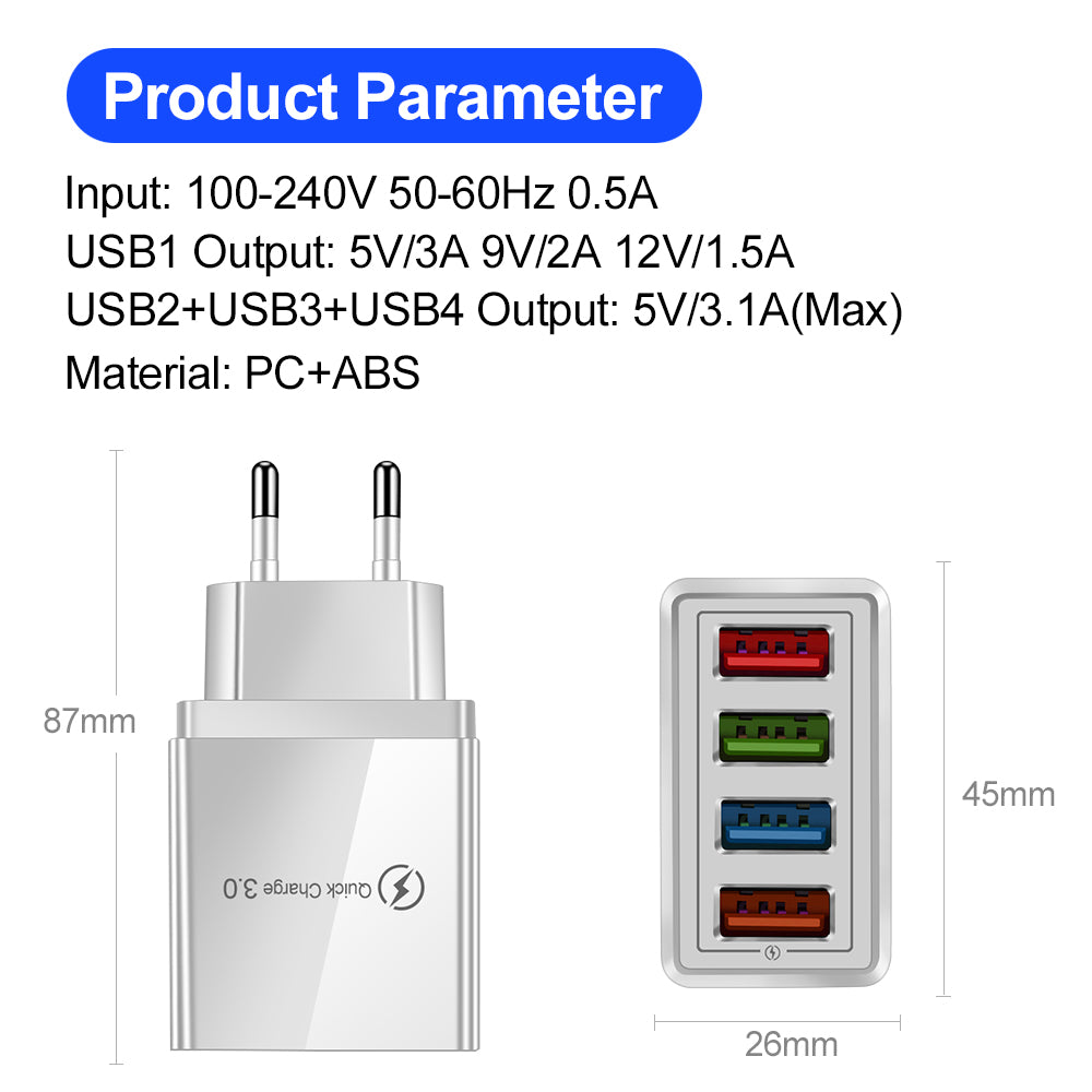 4-Port USB Quick Charger with Quick Charge 3.0