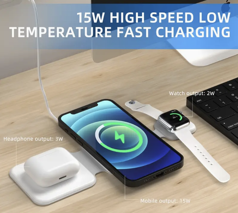 Magnetic Foldable 3-in-1 Wireless Charger for Multi-Device Charging