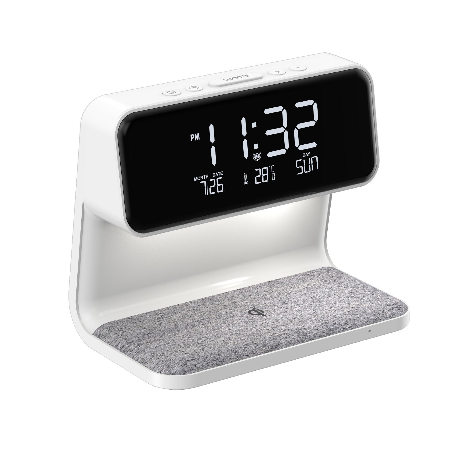 3-in-1 Bedside Lamp with Wireless Charging, LCD Alarm Clock and Phone Charger