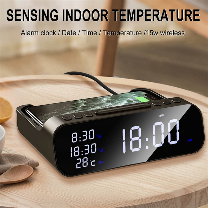 3-in-1 Wireless Charger with Temperature Tester, Alarm Clock and Fast Charging