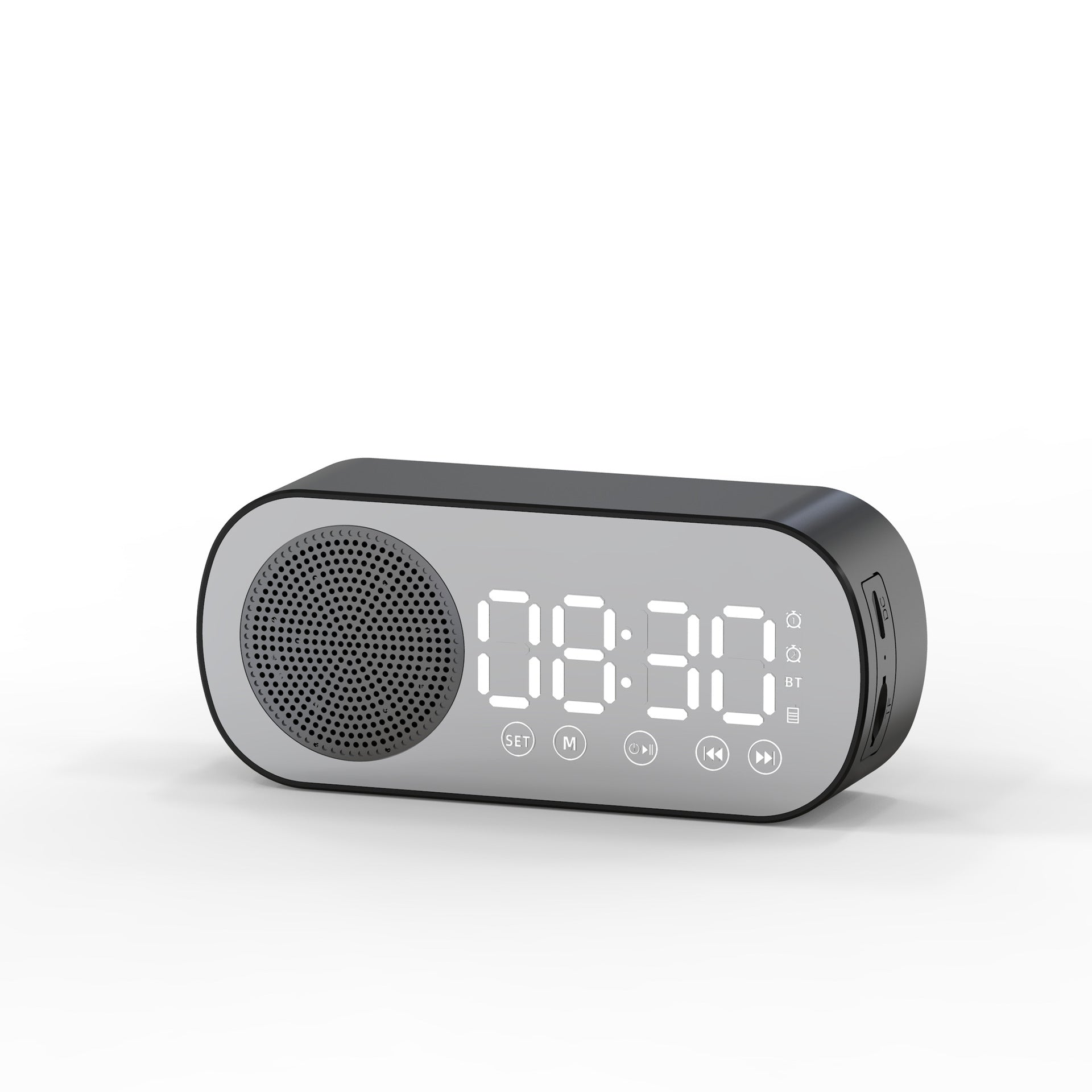 BT Music Alarm Clock with Mirror, FM Radio, and LED Display