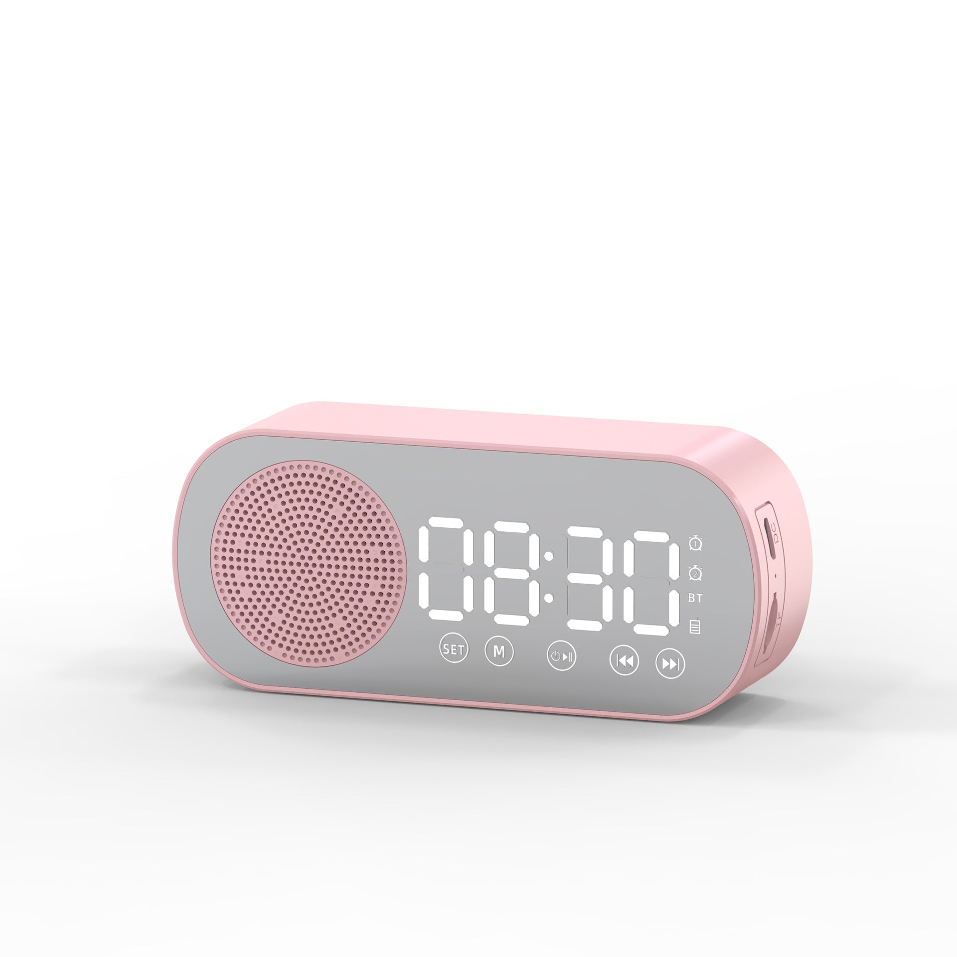 BT Music Alarm Clock with Mirror, FM Radio, and LED Display