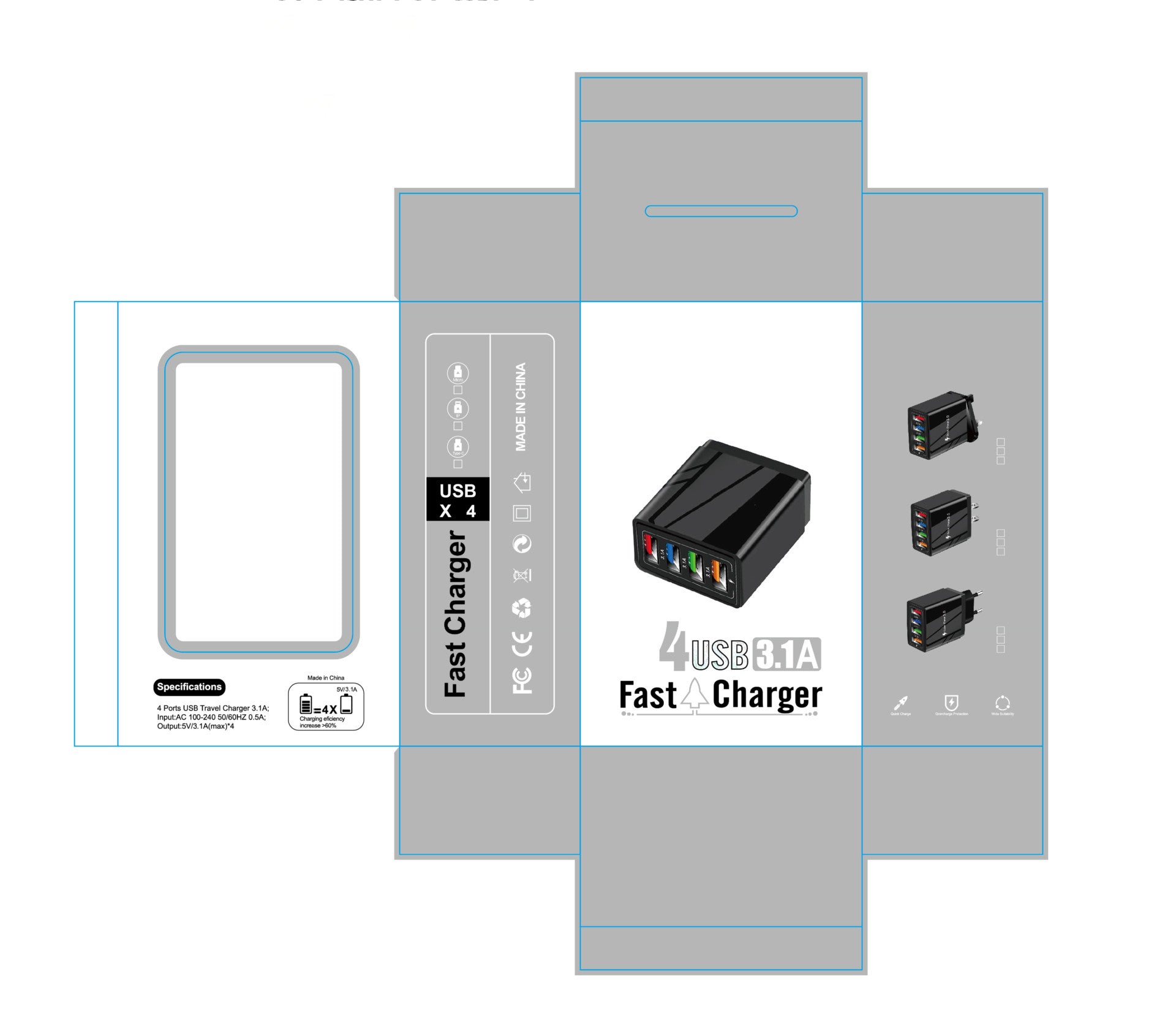 4-Port USB Quick Charger with Quick Charge 3.0